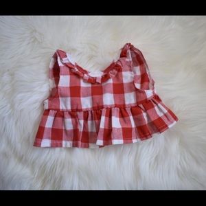 Red & White Plaid Top W/Open Back